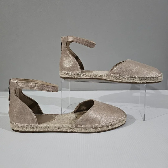 NEW Eileen Fisher Lala Espadrille Flat Metallic Tan Leather Jute Size 10 - Picture 3 of 13